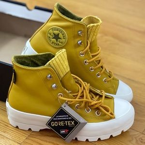 Converse Chuck Taylor CATS Lugged Winter Hi Allstar Yellow Leather Saffron